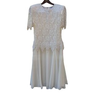 Laurence Kazar Vintage Cream Sequin Beaded Size Small Flowing Lined Dress